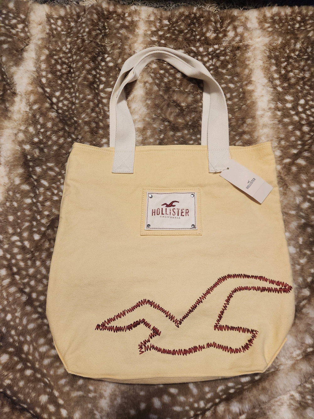 NWT Hollister Yellow Canvas Tote Bag Oversized Seagull Logo